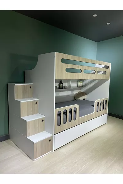Lit superposé avec tiroir, chambre enfant, lit superposé pour 3 personnes