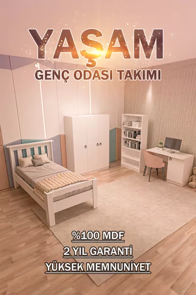 4-Piece White MDF Youth Bedroom Set (Bed, Wardrobe, Bookshelf, and Desk)