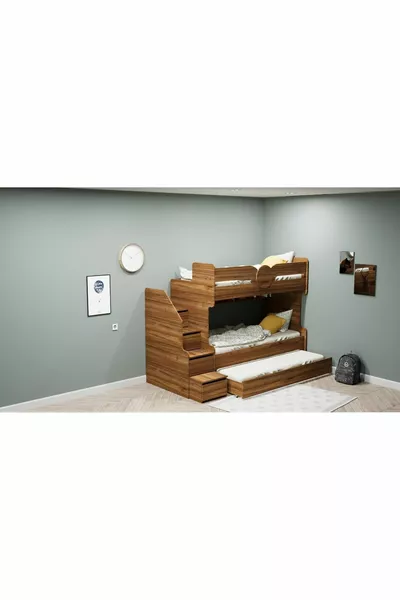 Lits superposés MDF couleur bois de qualité 1 pour 3 personnes