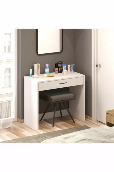Tavolo da trucco bianco Arya Novella con cassetti e scomparti (CON MANIGLIA)