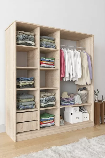  Lily Sliding Wardrobe with Multiple Shelves, Drawers, and Hanging Space in Anthracite Gray