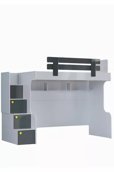 Etagenbett, Metris Etagenbett, Bettgestell, Schreibtisch, 3-türiger Schrank, 2 Comfort-Matratzen