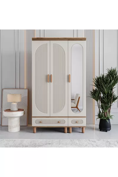 Milen 3-Door Wardrobe with Drawers % MDF