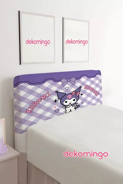Калъф за основа с глава с лилав каре и дизайн Kuromi (единичен)