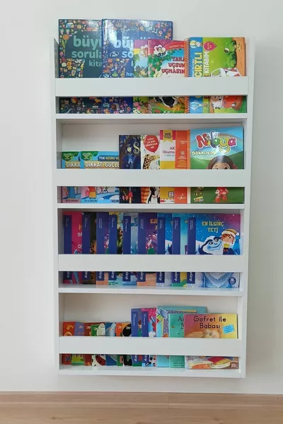 Montessori Bookshelf & Children's Room Bookshelf & Baby Room Educational Bookshelf 4-Tier White