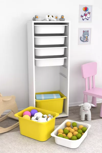Armoire Zola à 7 paniers, armoire à jouets, armoire polyvalente pour cuisine, salle de bain, cellier, jaune et blanc