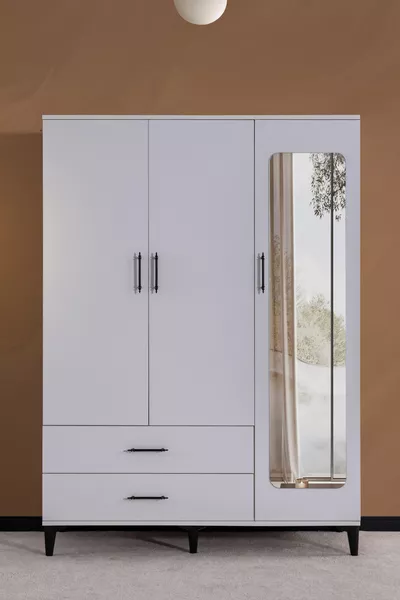 Kast, Blesk 3-Deurs, Kast met Spiegel en Lade - Wit