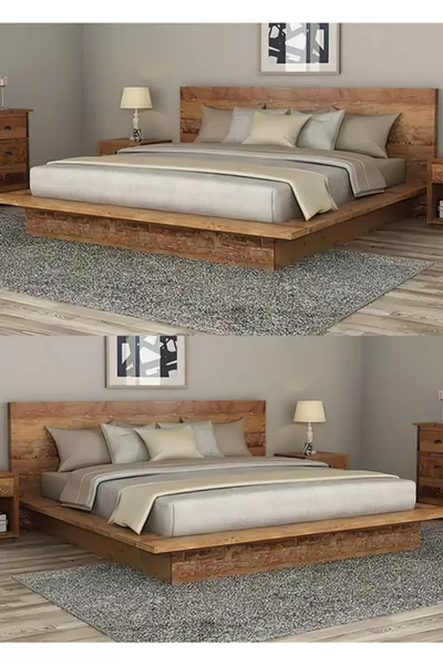 سرير خشبي بني