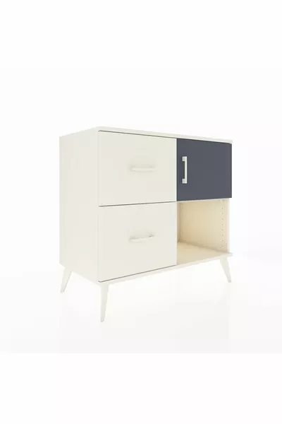 Commode Hyperion avec une seule étagère, 2 tiroirs et une porte, Pierre de Lune-Anthracite/Pierre de Lune