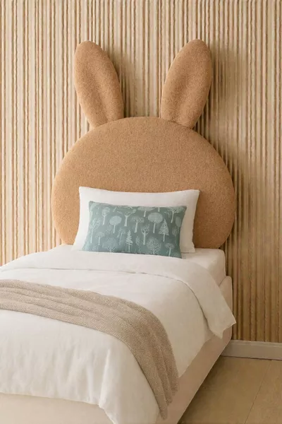 Yatak Başlığı, Açık Kahve Peluş, Tek Kişilik Baza Başlığı, Tavşan Peluş yatak başlığı