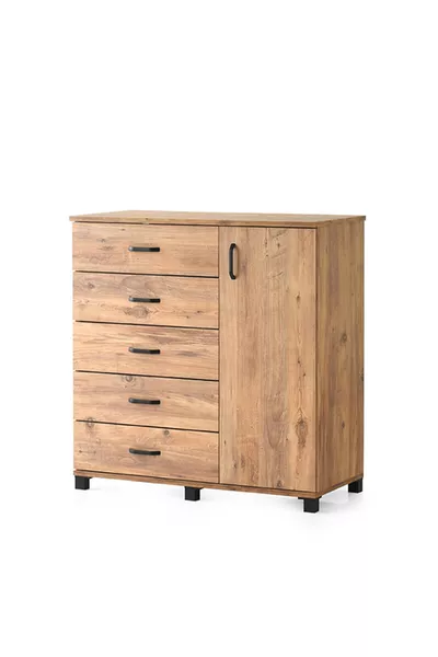 Buket Dresser with 5 Drawers and Cabinet, Flat-Pack