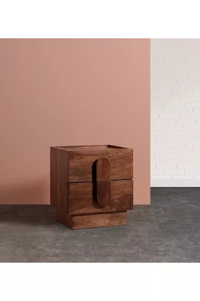 Rolo Solid Walnut Two-Drawer Nightstand, Bedside Table