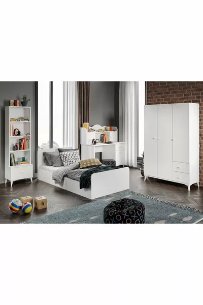 Akasya Modern Youth Room Set White - 4 Pieces, All Made of Premium Quality MDF