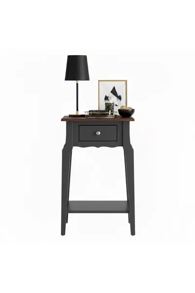 Solid Cone Anthracite Walnut Bedside Table with Shelf