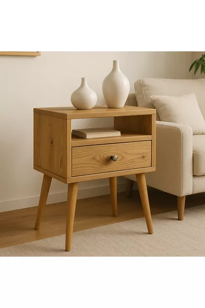 Nachtkastje van massief hout – Met lade, plank, modern design, handgemaakt