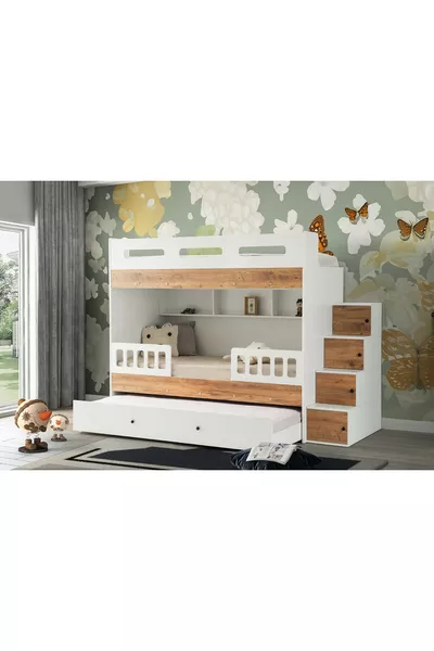 Letto a castello Berlin con cassetti, supporto in acciaio % MDF