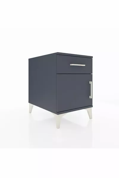 Table de chevet Kronos avec une étagère, un tiroir et une porte, Anthracite-Anthracite