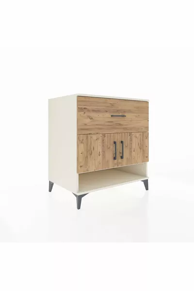 Kronos Dresser with 2 Shelves, 1 Drawer, 2 Doors, Moonstone-Pine