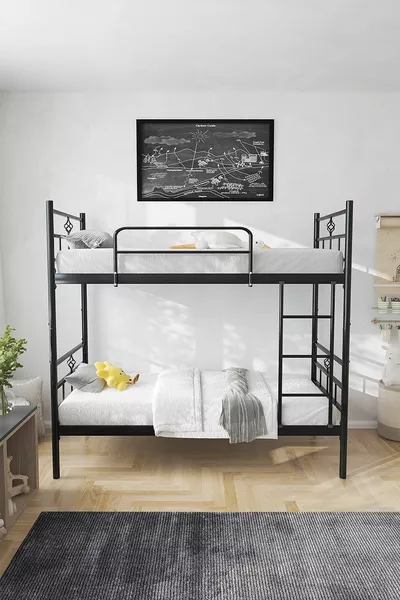 Koza Etagenbett Kompatibel mit Matratze Schwarzes Abnehmbares Metallbett