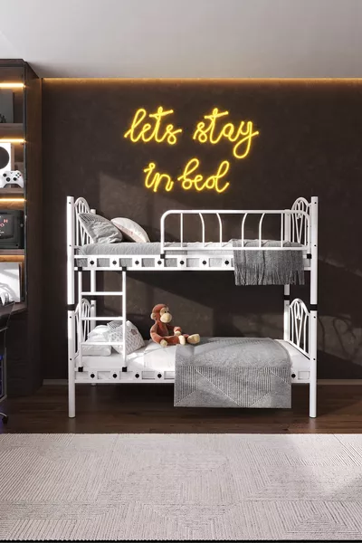 Orchid Youth Bedroom Metal Bunk Bed and Bed White