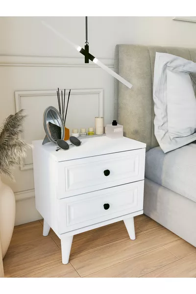 Nachttisch mit Schublade, glänzend weiß, Landhausstil, Schlafzimmer