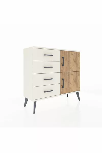 Arges Dresser Single Shelf 4 Drawers 2 Doors Moonstone-Pine/Moonstone