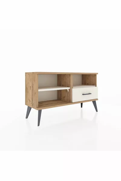 Commode Arges 2 étagères 1 tiroir Pin-Pierre de lune
