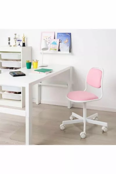 Ereganto - Örfjall Kinderarbeitsstuhl, Weiß-Vissle Rosa, Kinder-Drehstuhl