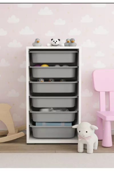 ARMOIRE À JOUETS POUR ENFANTS AVEC 6 PANIER DE RANGEMENT
