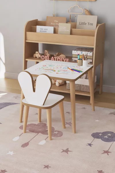 Table d'activité de jeu pour enfants Cm - Ensemble de rouleaux de papier - Table de travail avec chaise Montessori