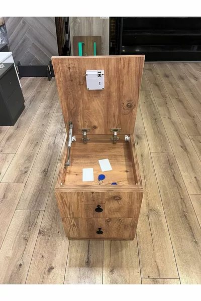 Table de chevet à deux tiroirs avec compartiment secret et carte NFC
