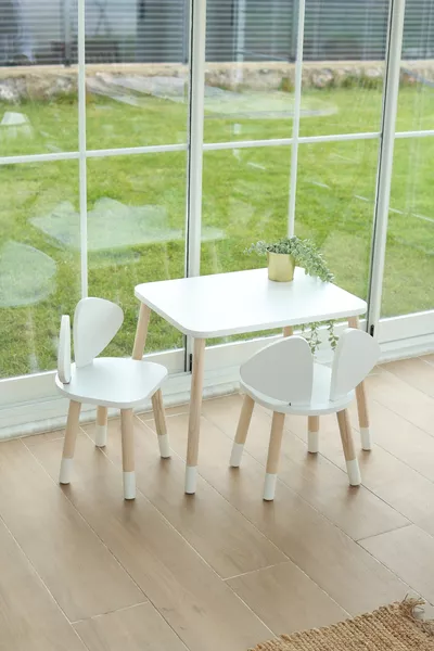 White Mickey Dining Table + 2 Chairs