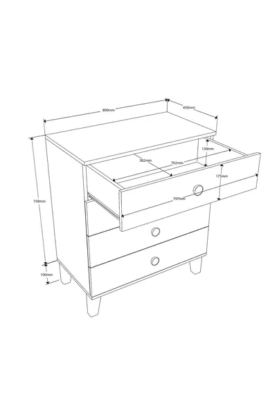 Vento 4-ladenkast met mand - Wit