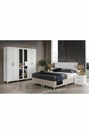 Ücretsiz Montaj Komple Mdf Sport 6 Kapaklı Beyaz Yatak Odası Takımı Baza Dahil