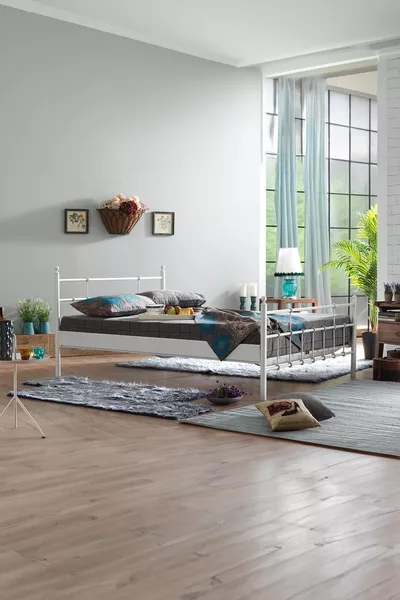 Lalas Double Iron Metal Bed Frame - White (With Wooden Slats)