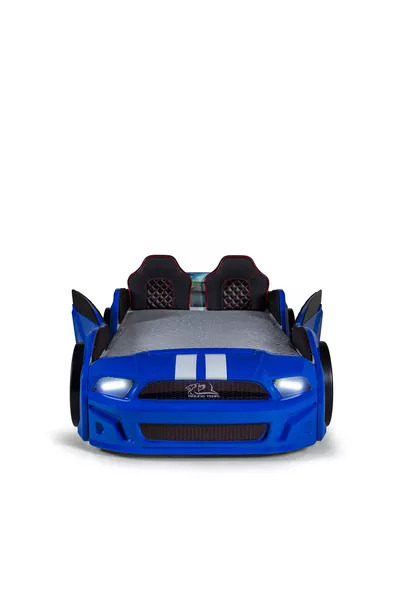 Bed with Base and Car Design, Mustang Style, Full LED, Remote Controlled and Musical