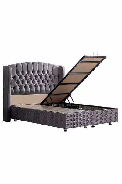 Nice Bed Base and Headboard Set, Anthracite Gray