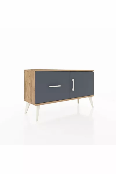 Arges Comò con un Ripiano, un Cassetto e una Porta in Pino-Antracite