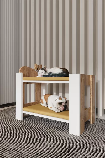 OTIS Lit en bois pour chat et chien - LIT SUPERPOSÉ - AVEC MOUSSE - PIN CLAIR - BLANC
