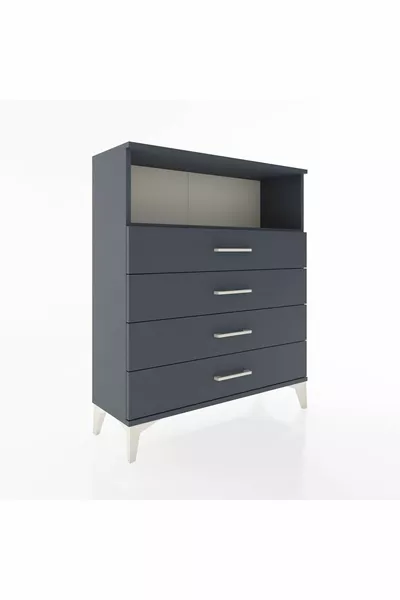 Comò Arges con Singolo Ripiano e 4 Cassetti Antracite-Antracite