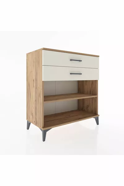 Hyperion Kommode mit einem Regal und 2 Schubladen, Kiefer-Marmor