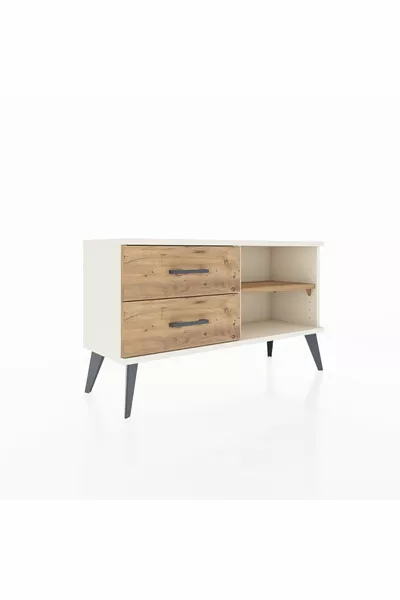 Commode Arges à une étagère et 2 tiroirs en pierre d'onyx et pin
