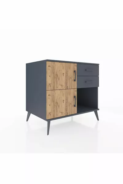 Kronos Kommode mit Regal, 2 Schubladen, 2 Türen Anthrazit-Kiefer/Anthrazit