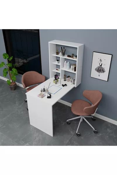 Tavolo per Manicure e Pedicure con Ripiani in Cedro, Bianco - Cedro