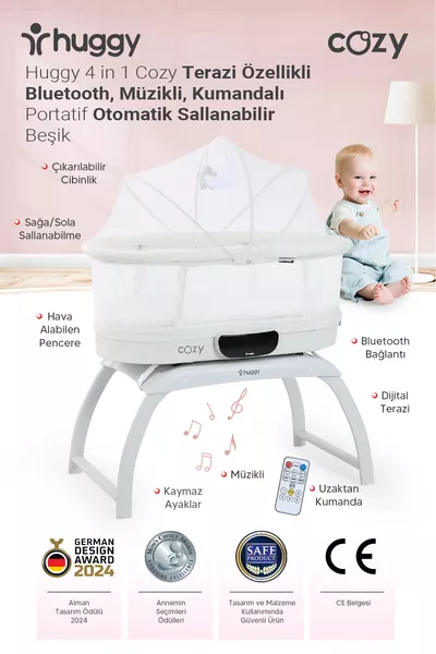 4-in-1 Gemütliche Bluetooth-Musik-Fernbedienung Automatisch Schwingendes Kinderbett – Tragbar