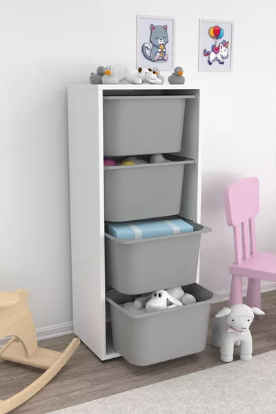 Cara 4 с дълбоки кошници мултифункционален шкаф за играчки шкаф за кухня килер сив