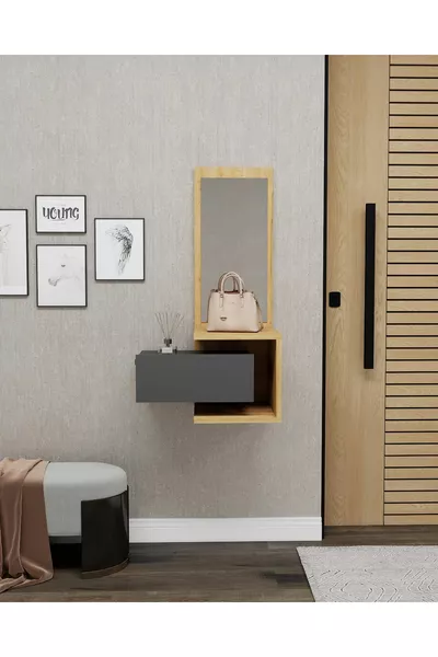 Stella Wall-Mounted Dresser with Mirror and Drawers, Pure Oak Anthracite - Stella
