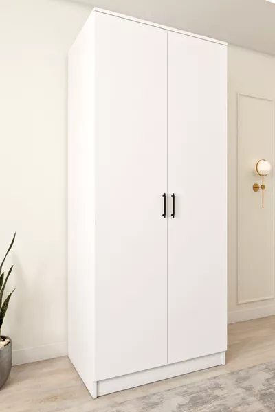 Ases  Armoire Spacieuse 2 Portes 2 Penderies Blanc - Chêne Saphir