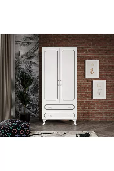 Armoire moderne à 2 portes et 2 tiroirs, penderie - MDF de première qualité