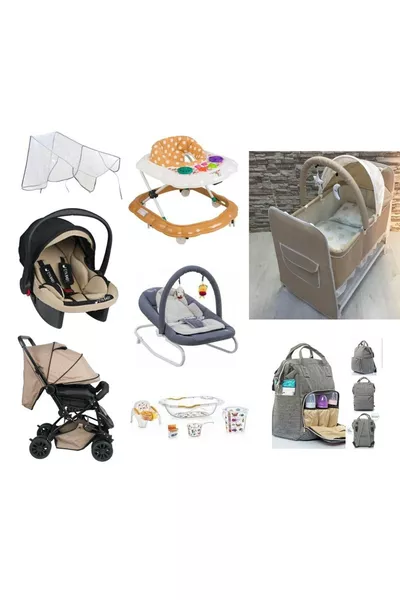 Набор детских принадлежностей Almira Kids: двусторонняя коляска, кроватка, переноска, ходунки, ванночка